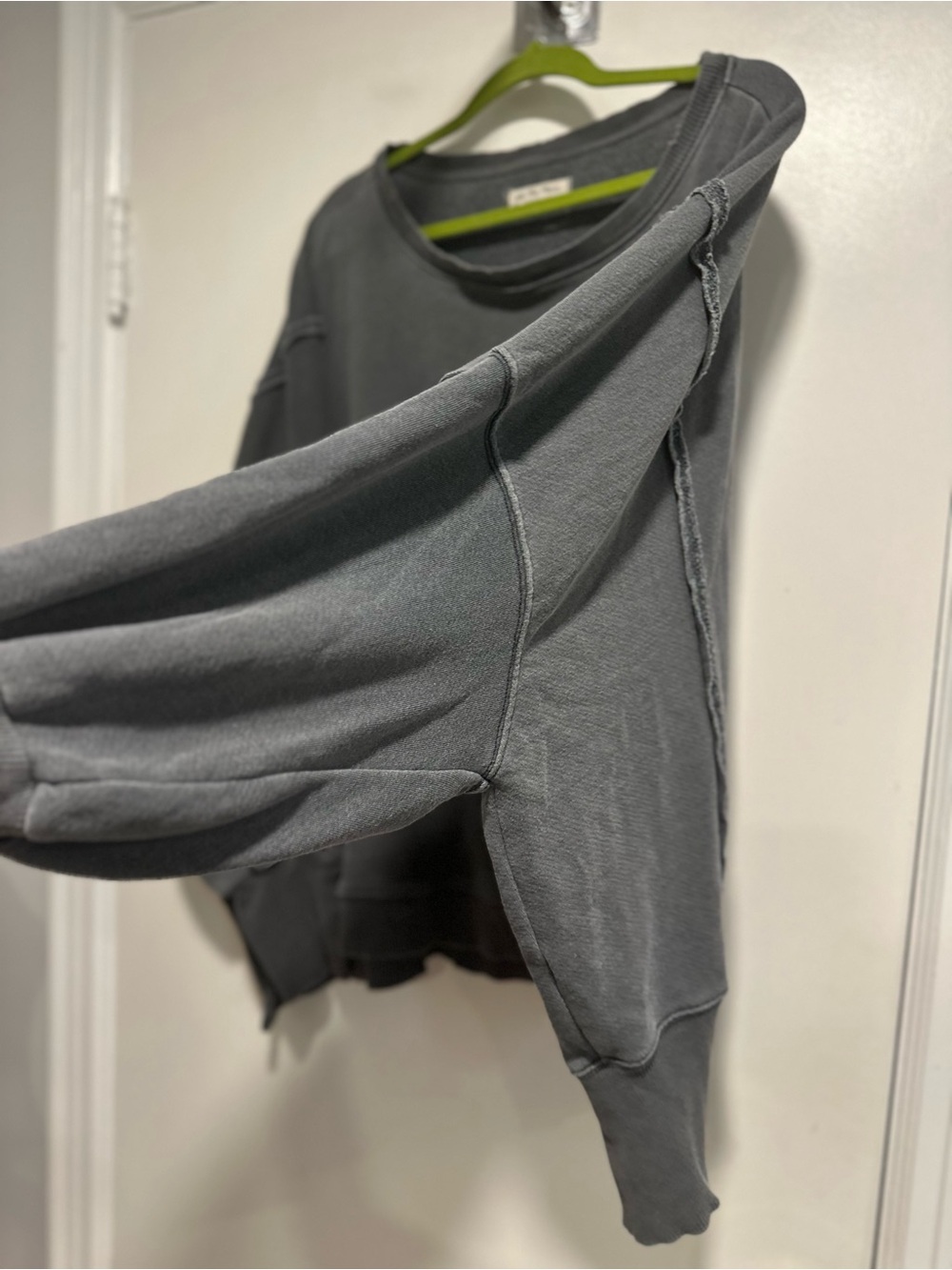 Free People We The Free SzL Gray Camden Sweatshirt Oversized Raw Hem Slouchy Top - Picture 7 of 16